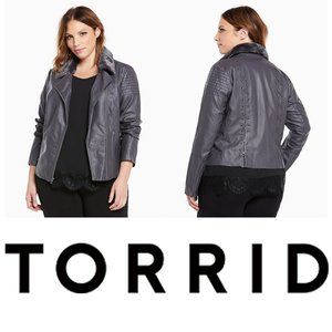 Torrid Lace Up Back Faux Fur Collar Moto Jacket